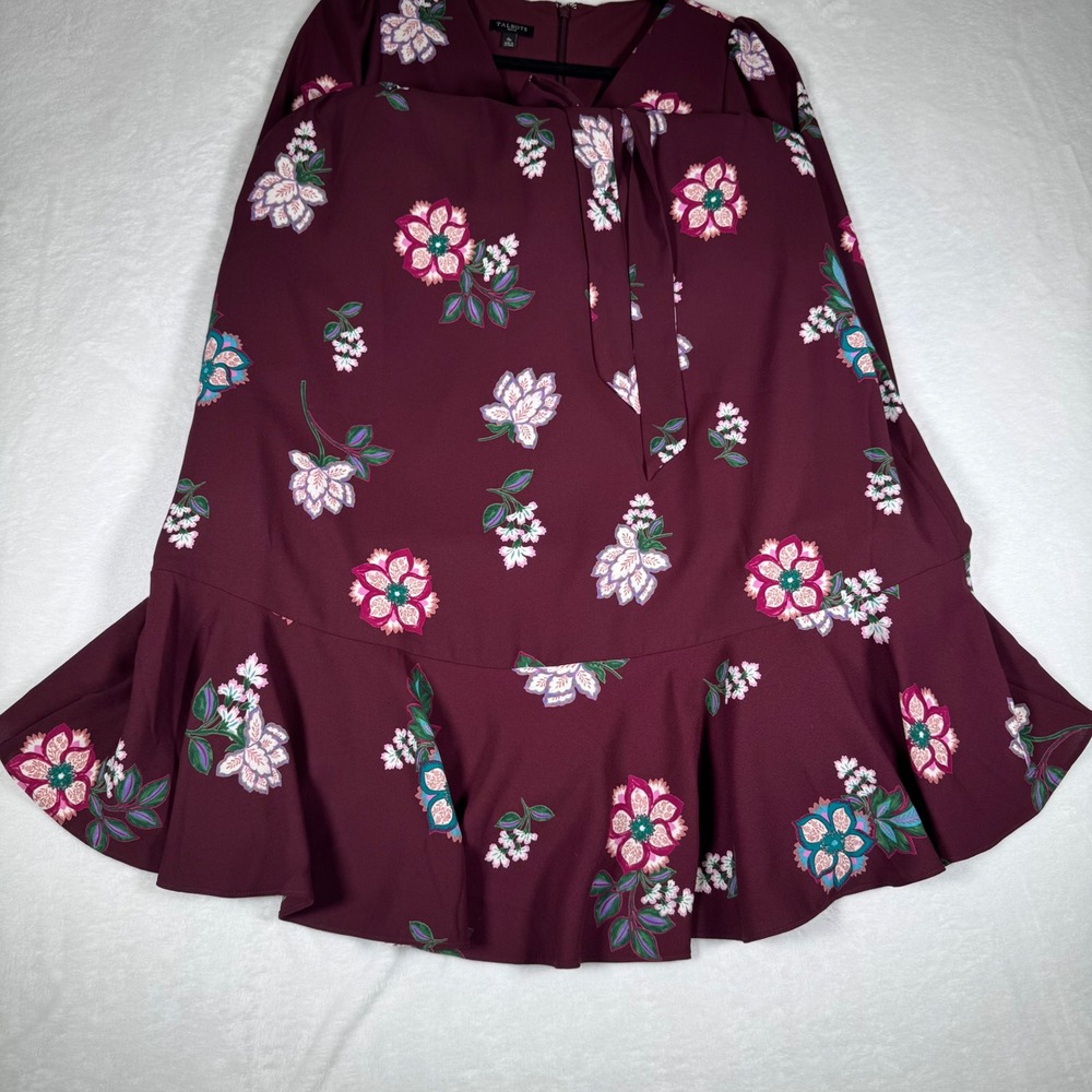 Talbots Petite Burgundy Floral Maxi Dress‎ V-Neck Ruffle Hem 8P VN5084 - Picture 3 of 11